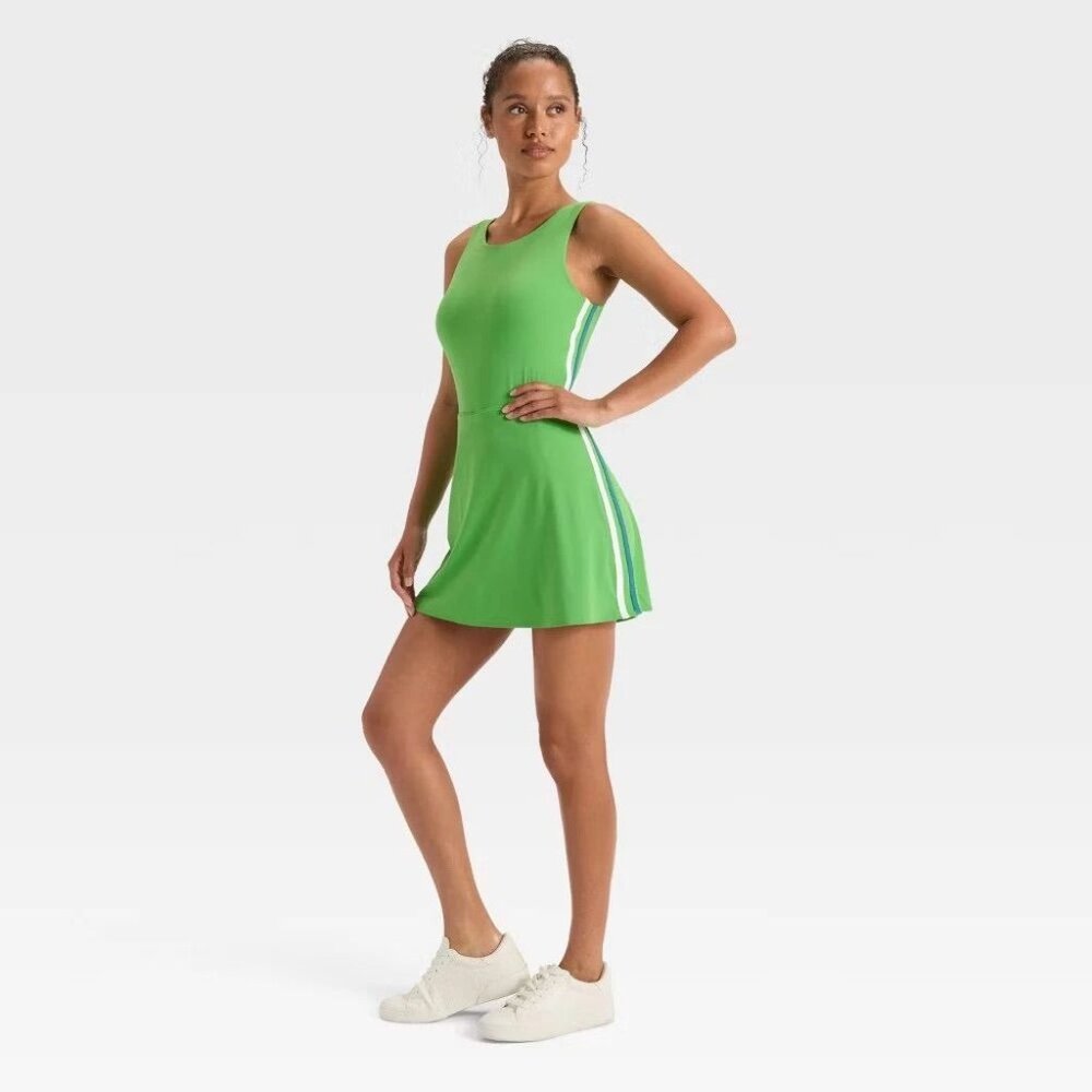 NEW JoyLab Women's Knit Sporty Contrast Active Dress - Bright Green - Size XXL